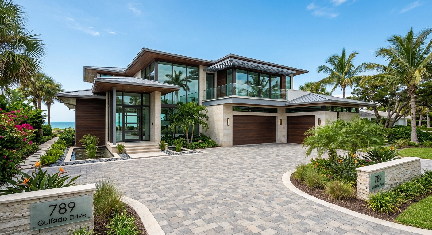 Modern home at midday