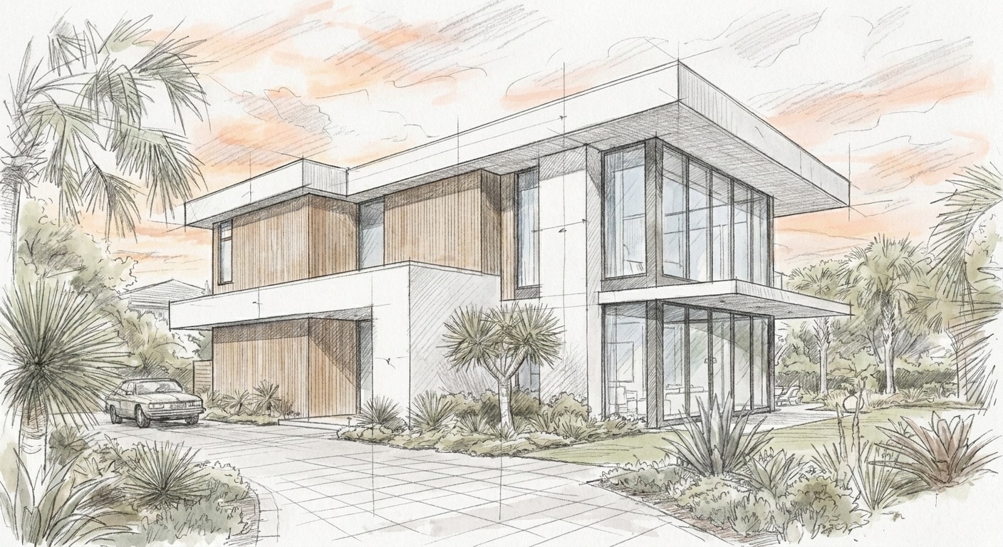 Hand-drawn architectural concept sketch
