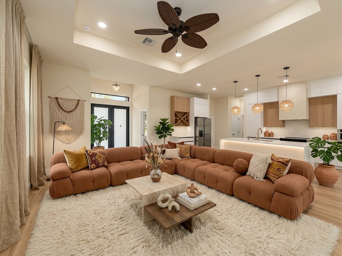 Boho terracotta living room
