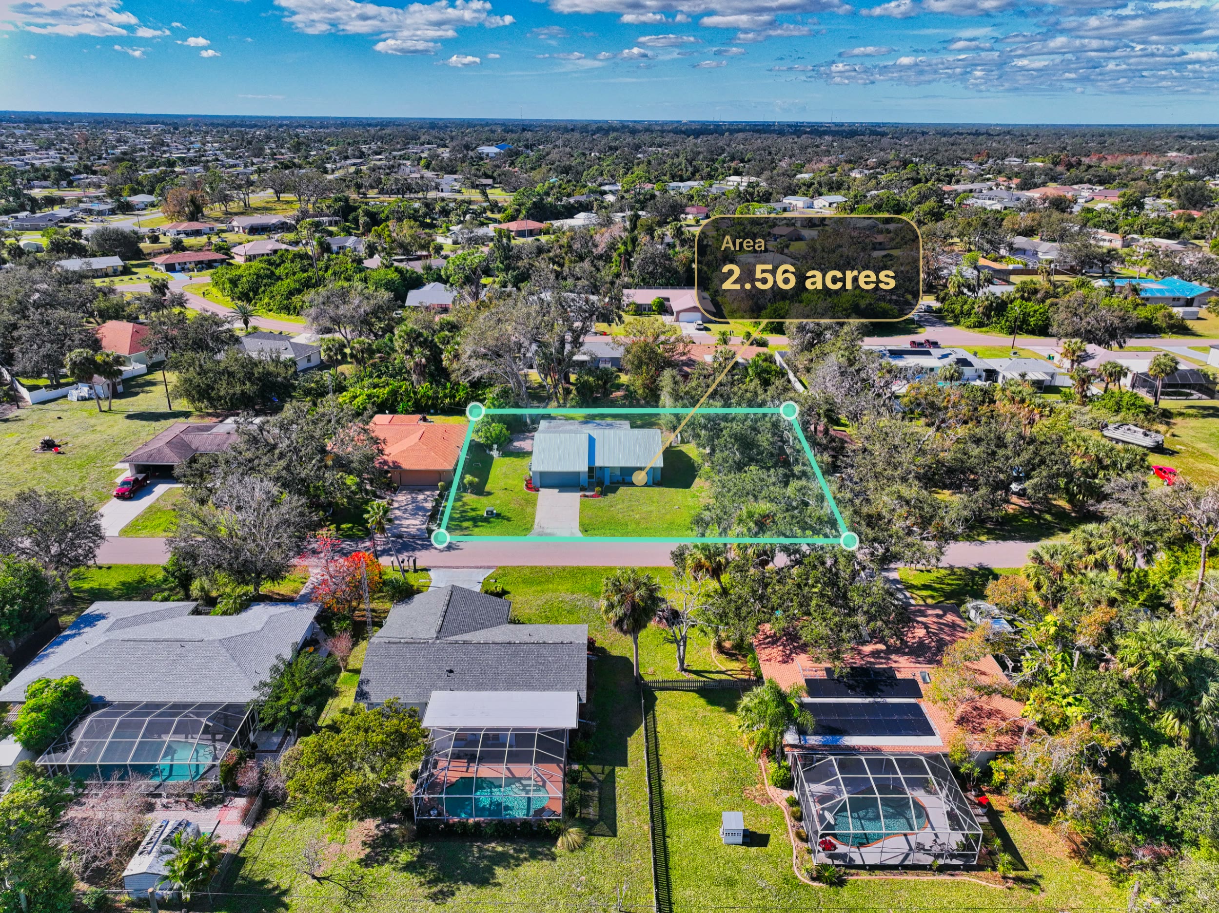 Property line boundary tracked over drone footage